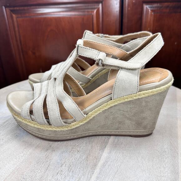 Clarks Zia Reign Womens Sandals Size 10 Strappy Open Toe Tan Wedge Espadrilles - Picture 4 of 12